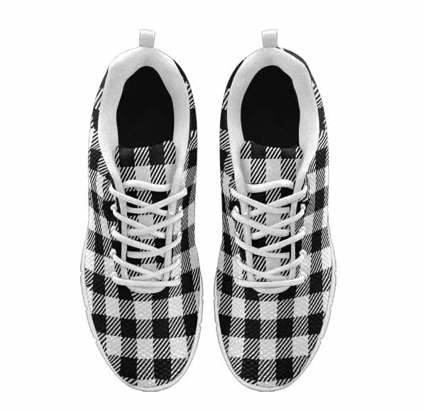 Sneakers for Men - Buffalo Plaid Black and White Running Shoes by inQue.Style