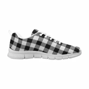 Sneakers for Men - Buffalo Plaid Black and White Running Shoes by inQue.Style