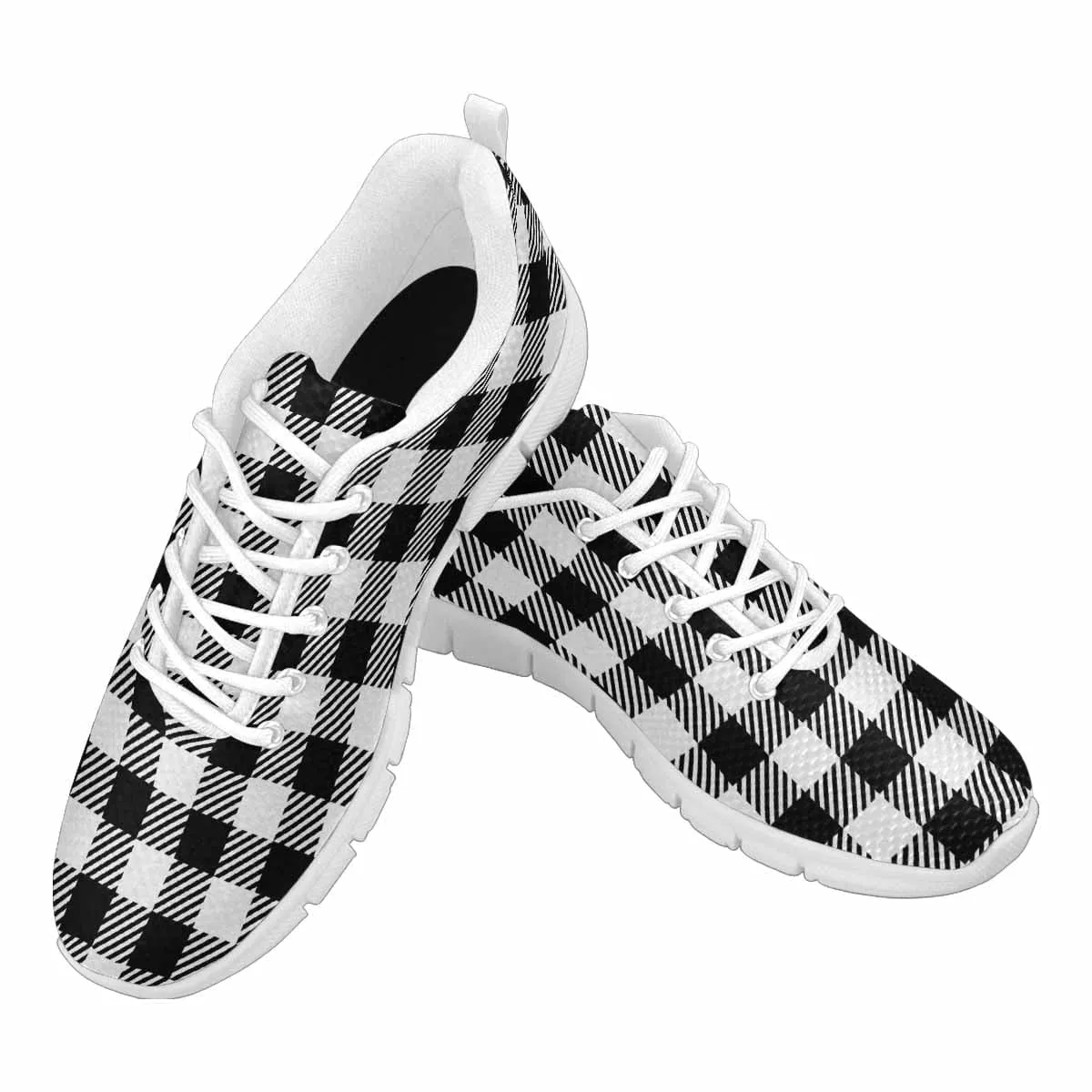 Sneakers for Men - Buffalo Plaid Black and White Running Shoes by inQue.Style
