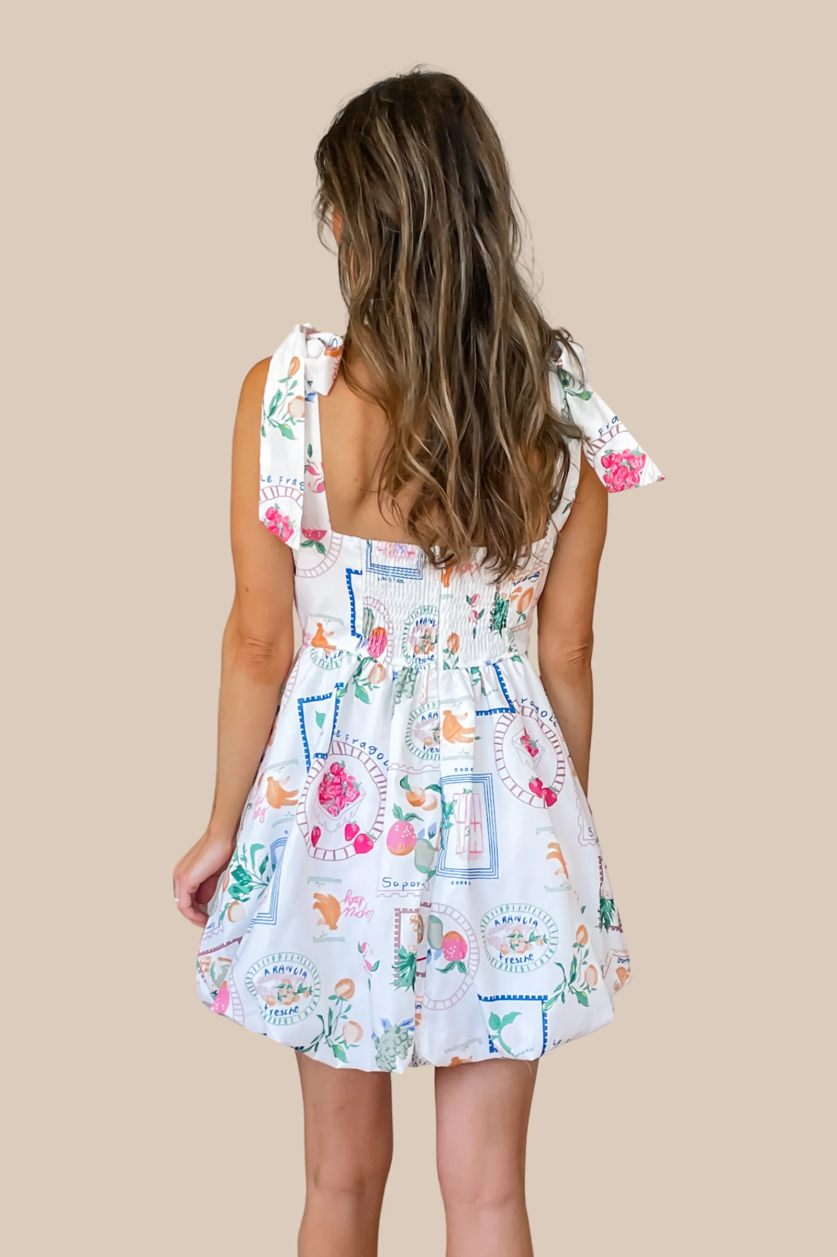 So Fruitful Bubble Mini Dress - White Multi