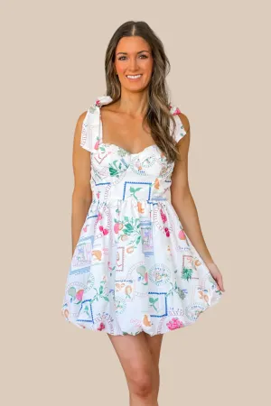 So Fruitful Bubble Mini Dress - White Multi