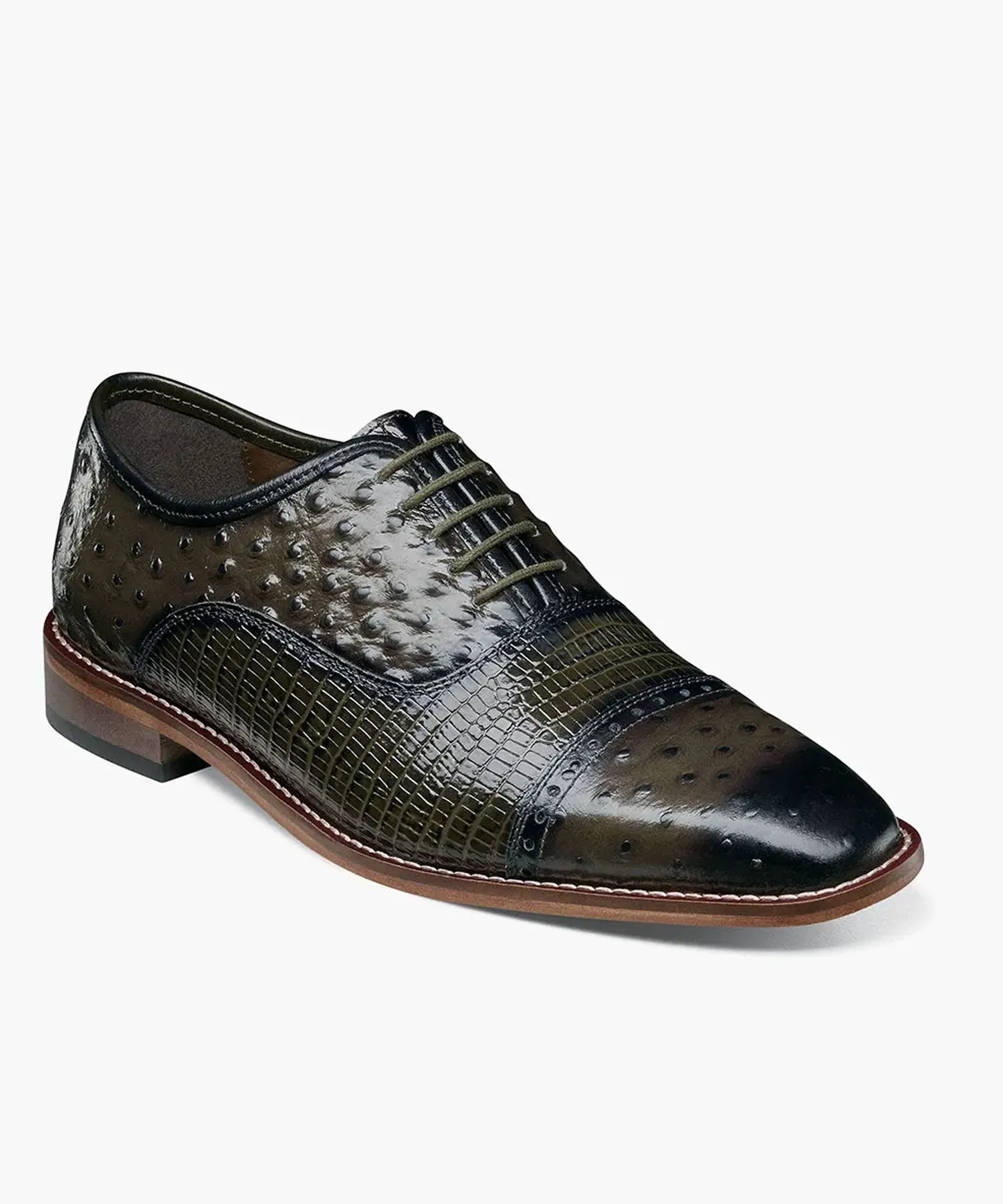 Stacy Adams Rodano Leather Cap Toe Oxford Dress Shoe - Olive