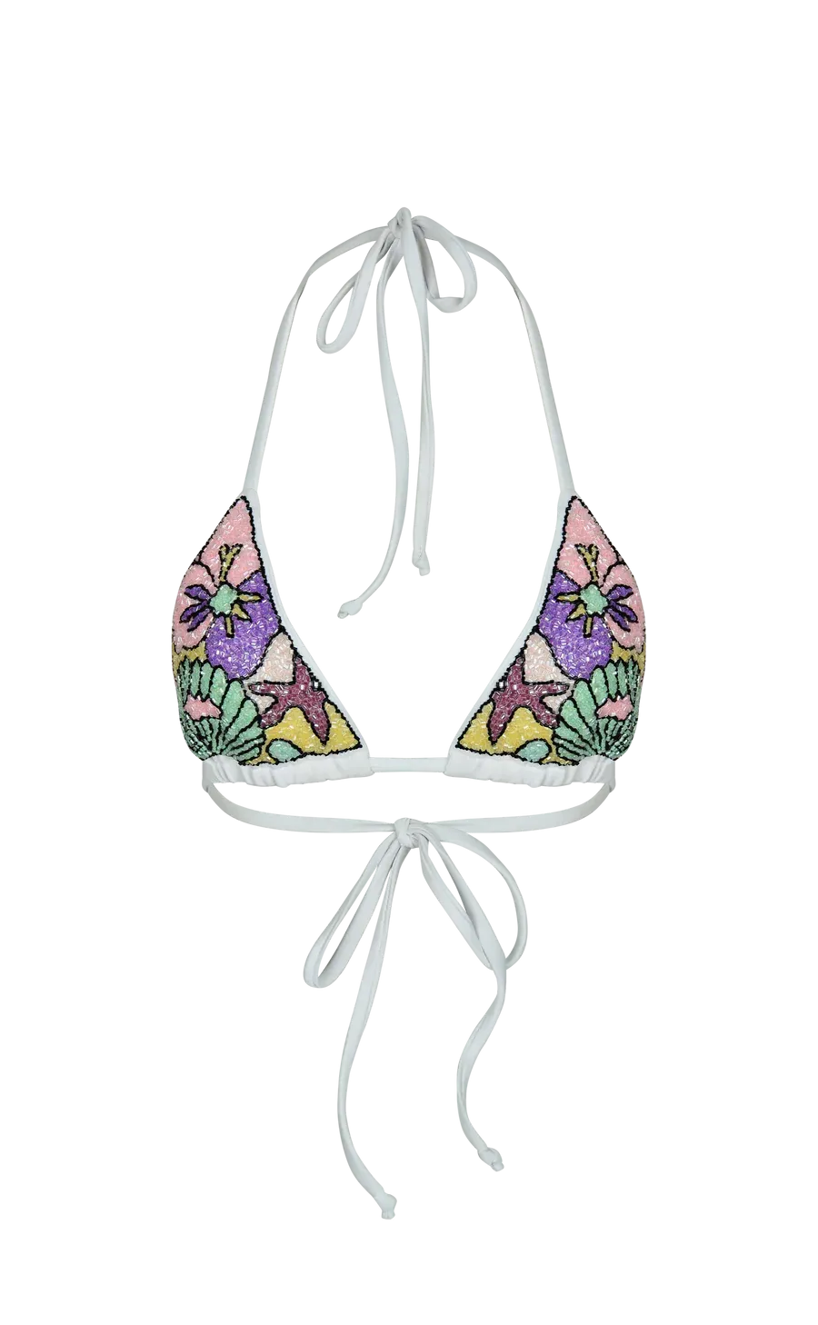Talia Hand Embroidered White Base Bikini Top