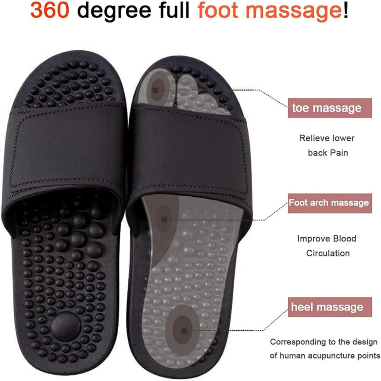 Therapy Shoes Feet Massage Slippers Sandals Acupressure Reflexology Black