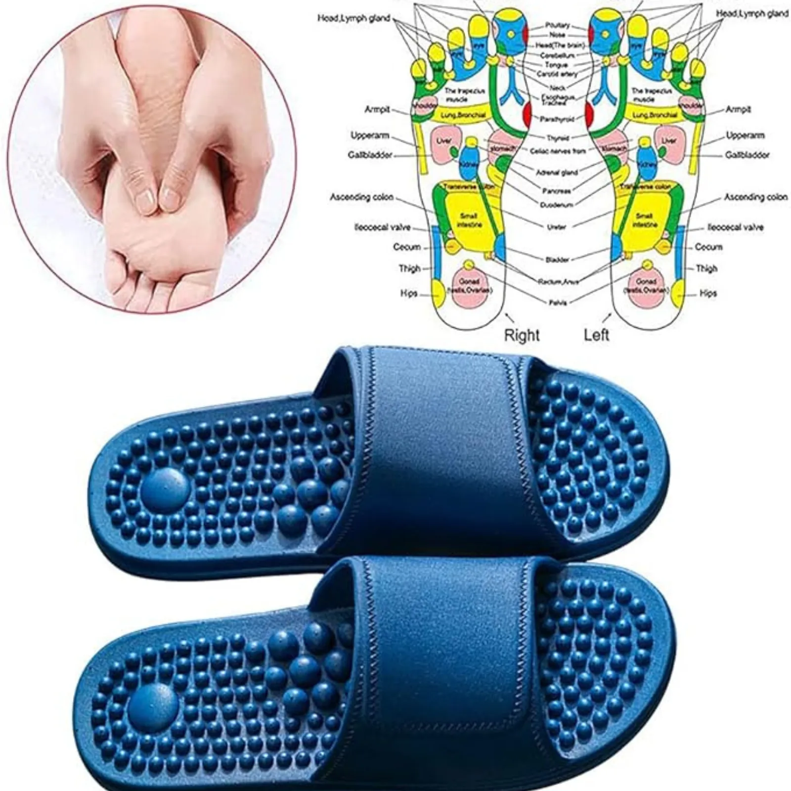 Therapy Shoes Feet Massage Slippers Sandals Acupressure Reflexology Navy Blue