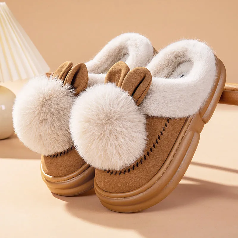 Thick Bottom Fleece-lined Warm Can Be Outdoor Fur Slippers