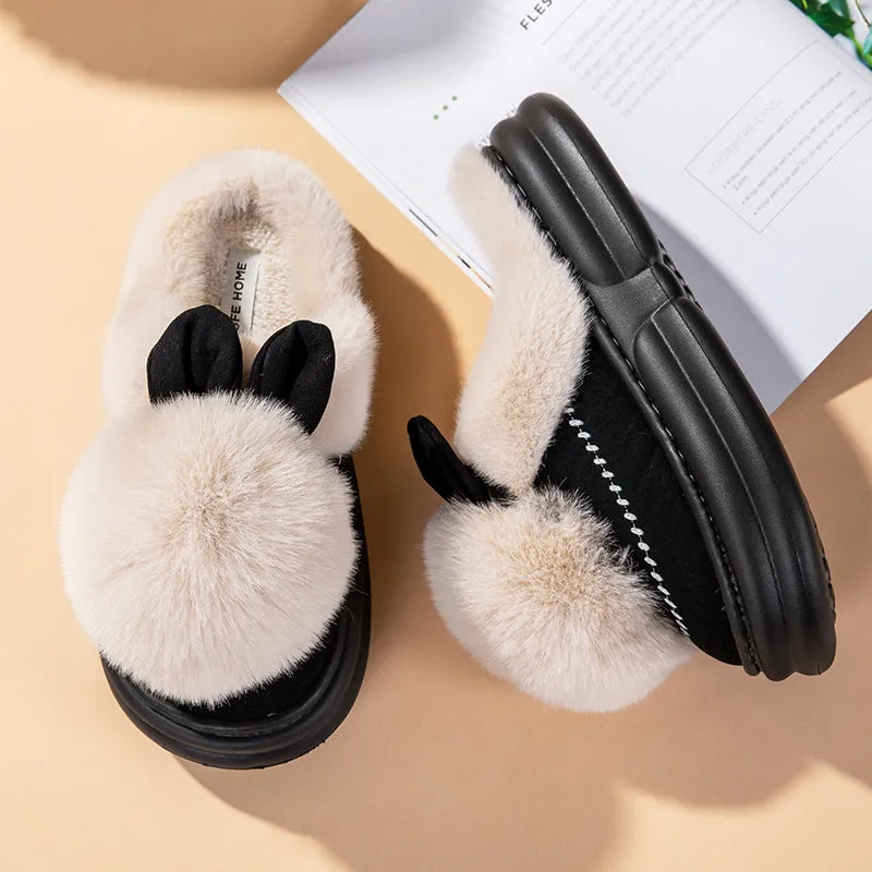 Thick Bottom Fleece-lined Warm Can Be Outdoor Fur Slippers