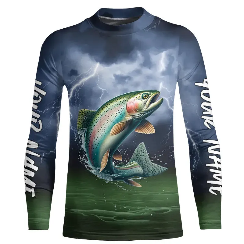 Thunder Lightning Custom Rainbow Trout Kid Long Sleeve Fishing Shirts, Trout Fishing Jerseys IPHW8164