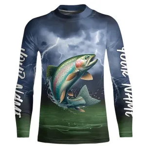 Thunder Lightning Custom Rainbow Trout Kid Long Sleeve Fishing Shirts, Trout Fishing Jerseys IPHW8164