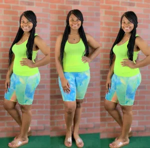 Tie Dye Plus Size Biker Shorts Only (Neon Green)
