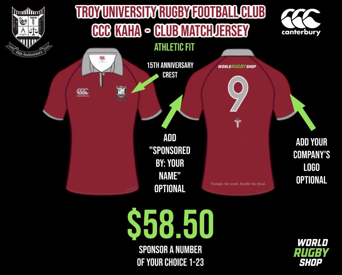 Troy University RFC 15th Anniversary Canterbury Athletic Fit Player's Jersey