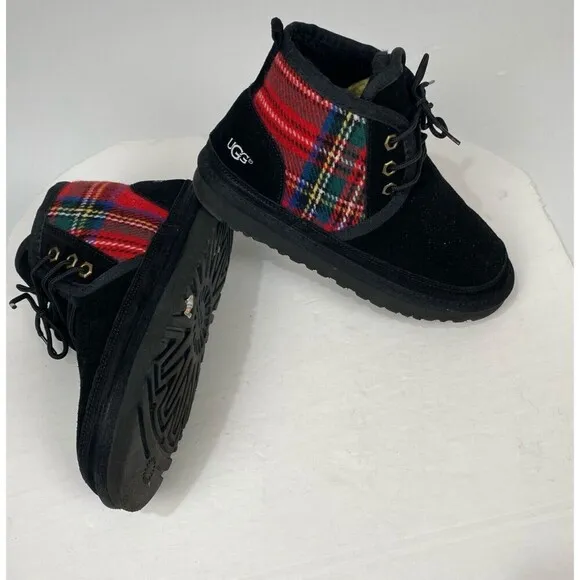 UGG boots Big boys size 7 with laces and logo in black and red with checkered.