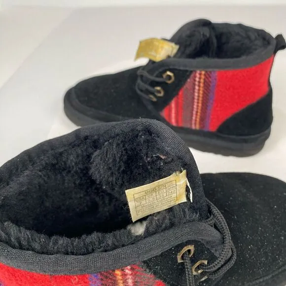 UGG boots Big boys size 7 with laces and logo in black and red with checkered.