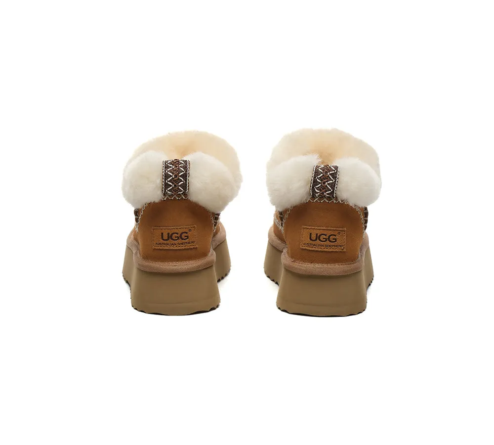 UGG Boots Women Sheepskin Wool Collar Ankle Platform Mini Santana
