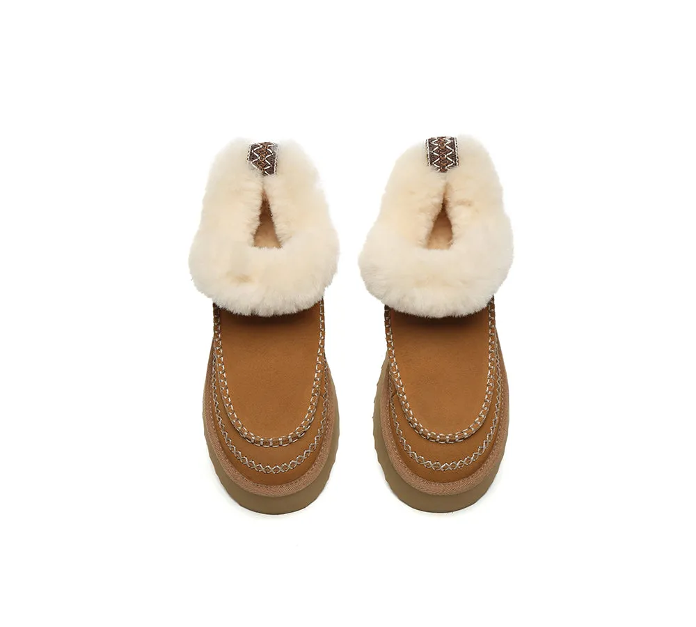 UGG Boots Women Sheepskin Wool Collar Ankle Platform Mini Santana