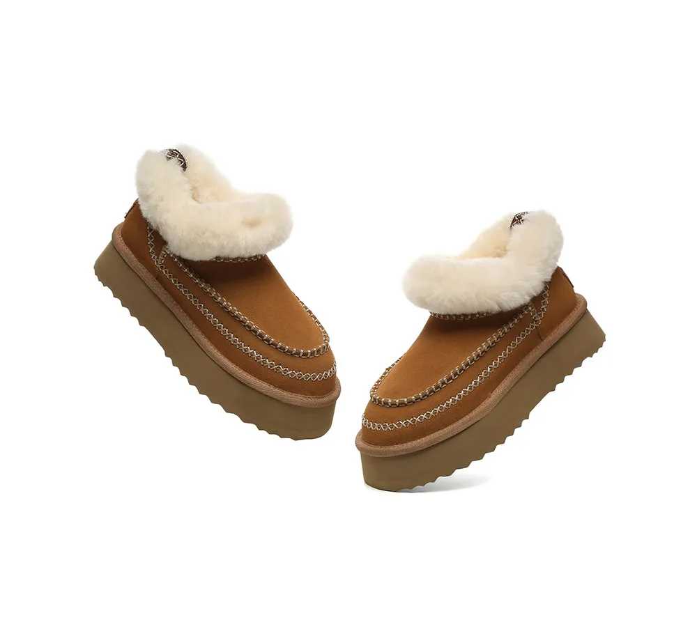 UGG Boots Women Sheepskin Wool Collar Ankle Platform Mini Santana