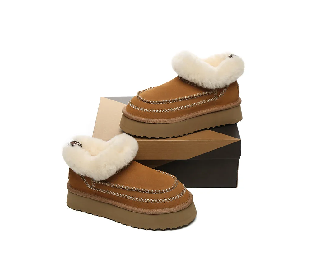 UGG Boots Women Sheepskin Wool Collar Ankle Platform Mini Santana