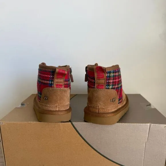 Ugg Neumel II Red Plaid/Chestnut Suede Toddler Boots- SZ 9 C