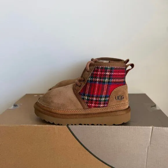 Ugg Neumel II Red Plaid/Chestnut Suede Toddler Boots- SZ 9 C