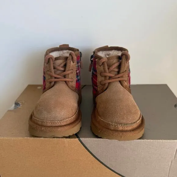 Ugg Neumel II Red Plaid/Chestnut Suede Toddler Boots- SZ 9 C