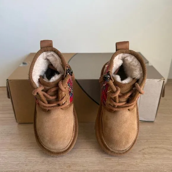 Ugg Neumel II Red Plaid/Chestnut Suede Toddler Boots- SZ 9 C