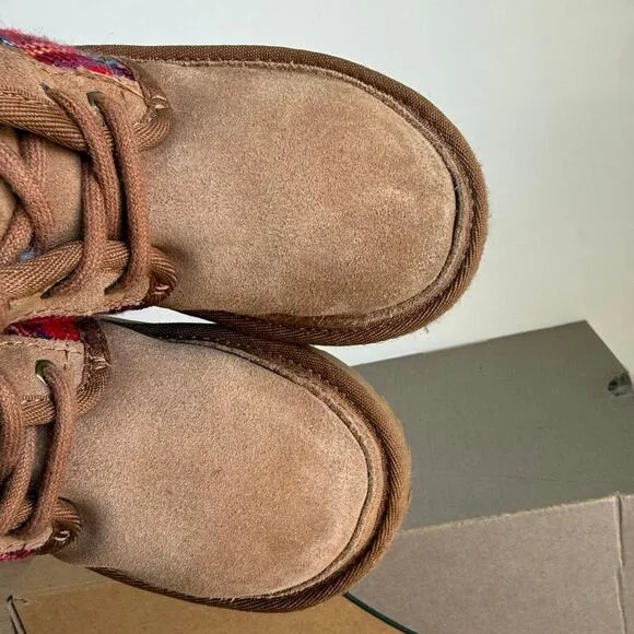 Ugg Neumel II Red Plaid/Chestnut Suede Toddler Boots- SZ 9 C