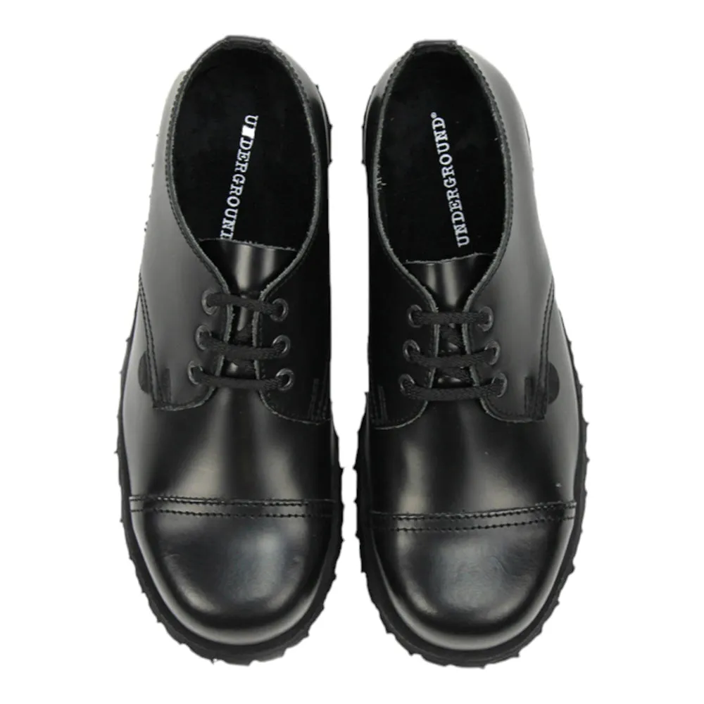 UNDERGROUND STEEL TOE CAP SHOES ORIGINAL STEEL CAP - TRACKER - BLACK LEATHER
