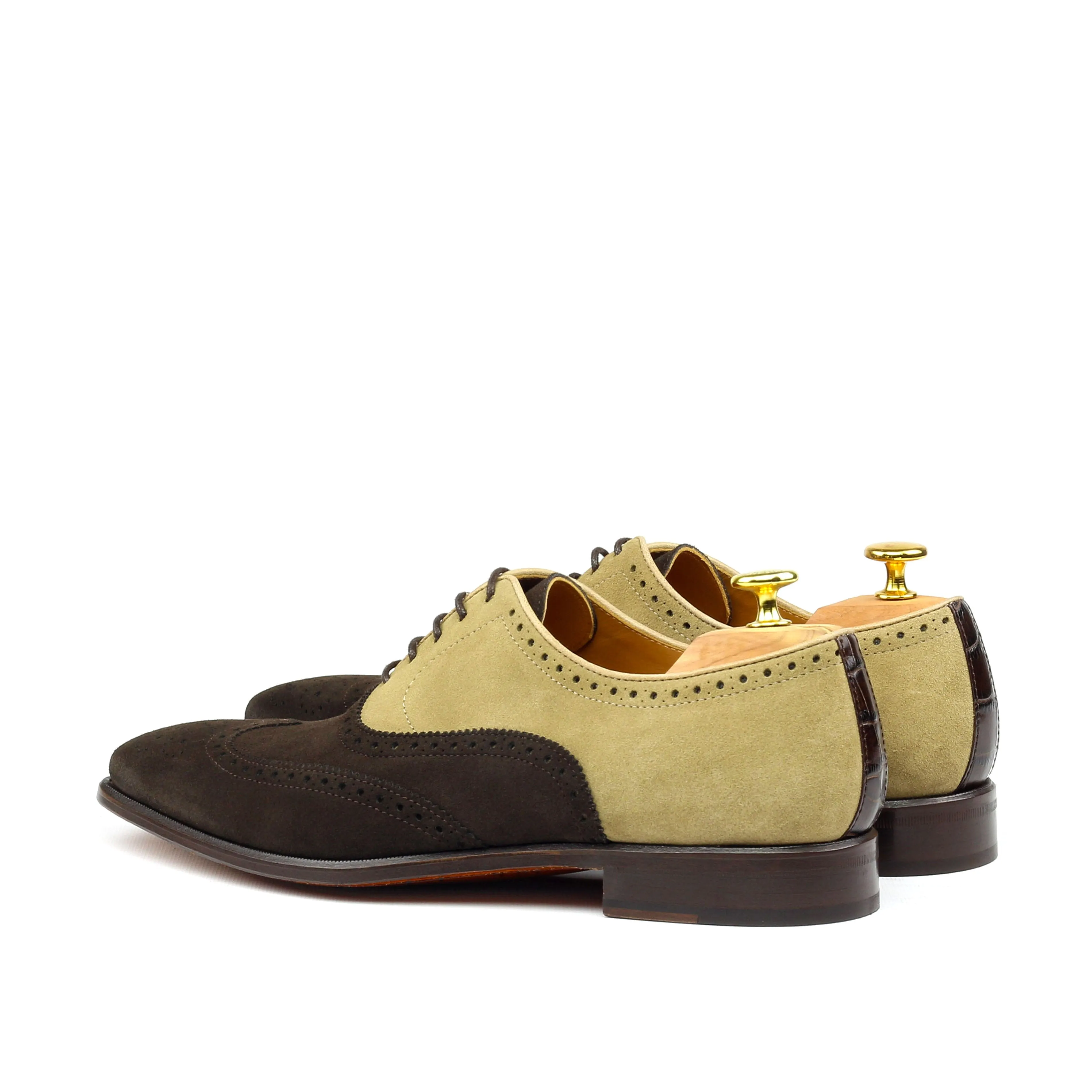 Unique Handcrafted Dark Brown & Sand Lux Suede Classic Oxford