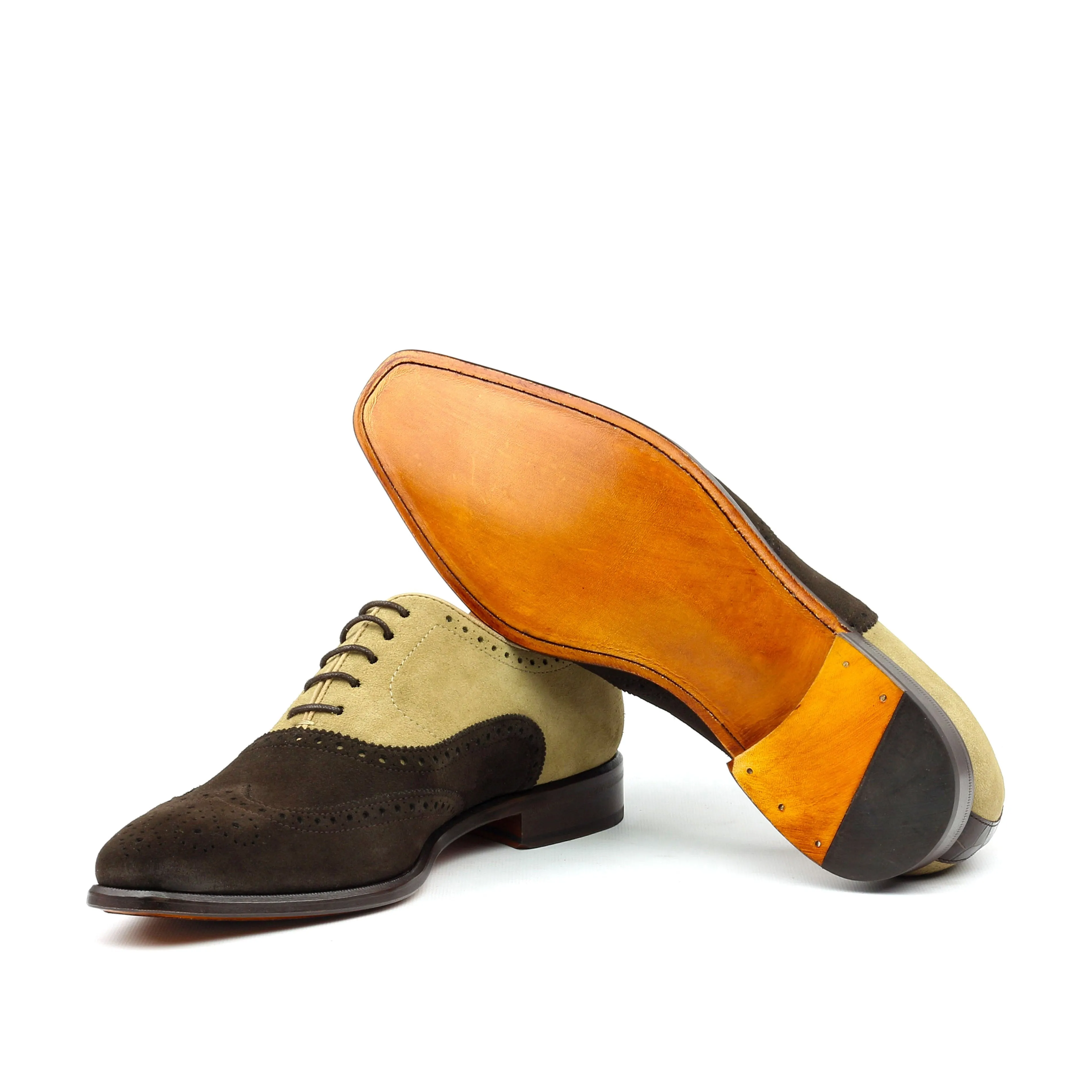 Unique Handcrafted Dark Brown & Sand Lux Suede Classic Oxford