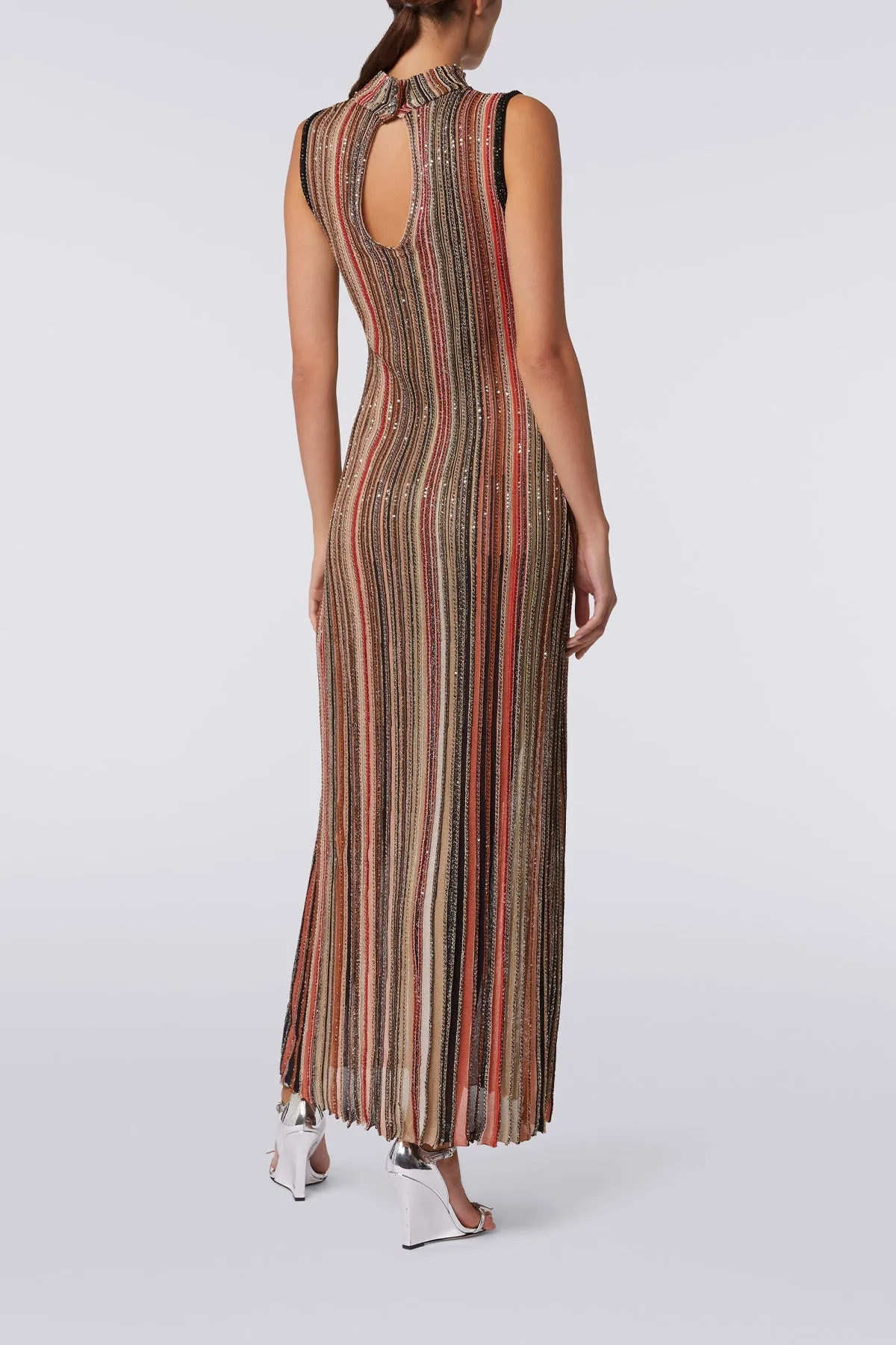 Vertical Striped Knit Sequin Dress in Multi