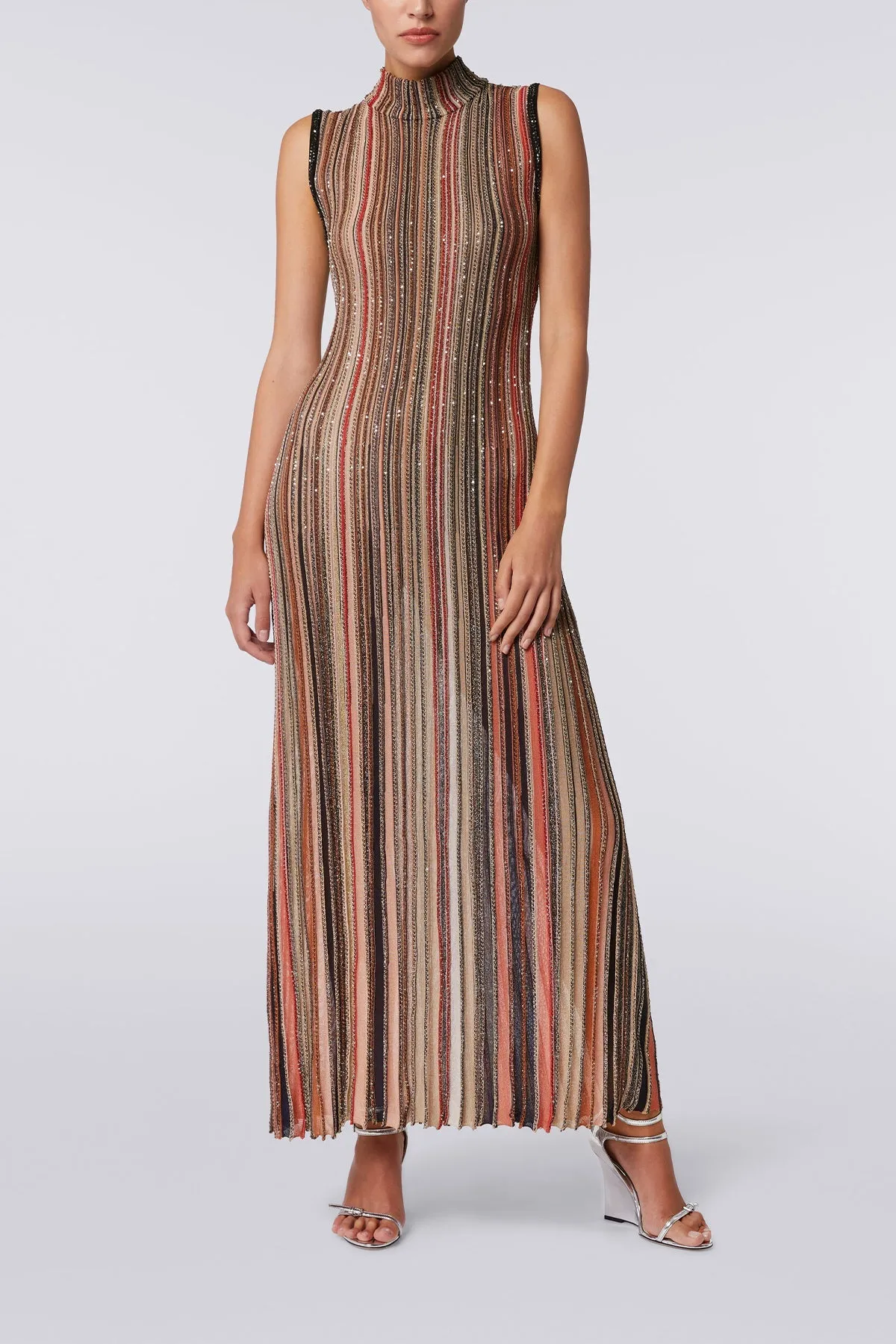 Vertical Striped Knit Sequin Dress in Multi