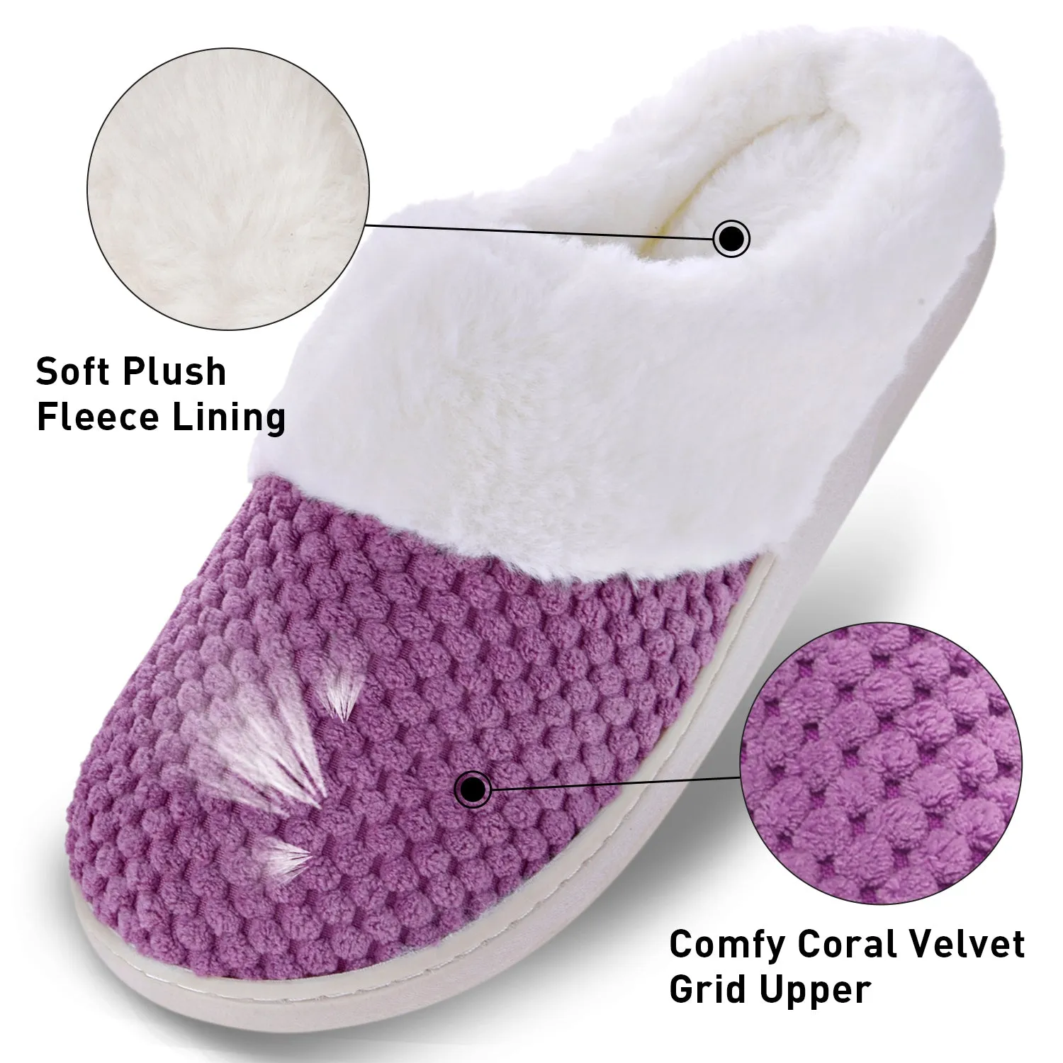 VONMAY Women's Slippers House Shoes Fleece Fuzzy Plush Lining Comfort Memory Foam Slip On Clog Coral Indoor/Outdoor