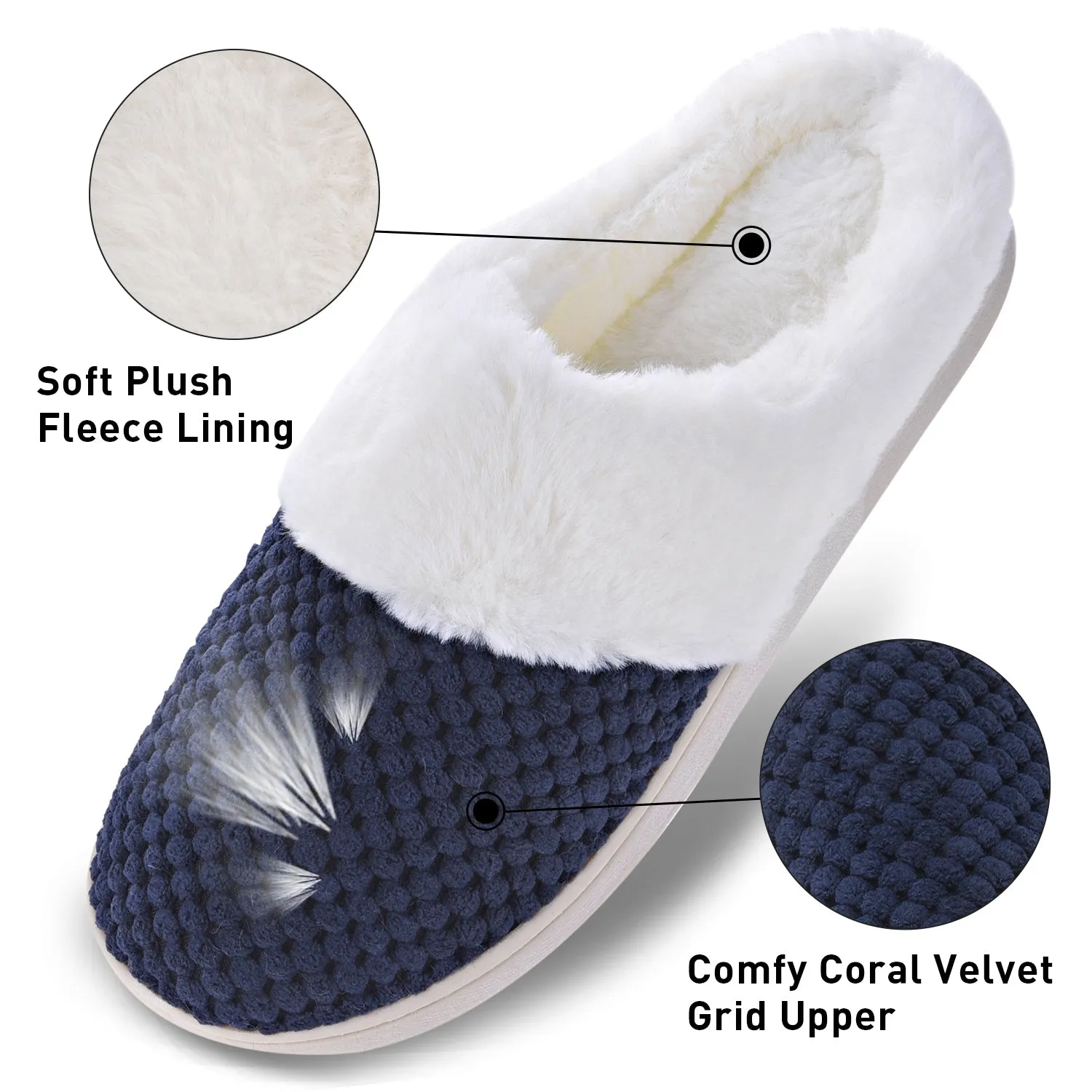 VONMAY Women's Slippers House Shoes Fleece Fuzzy Plush Lining Comfort Memory Foam Slip On Clog Coral Indoor/Outdoor