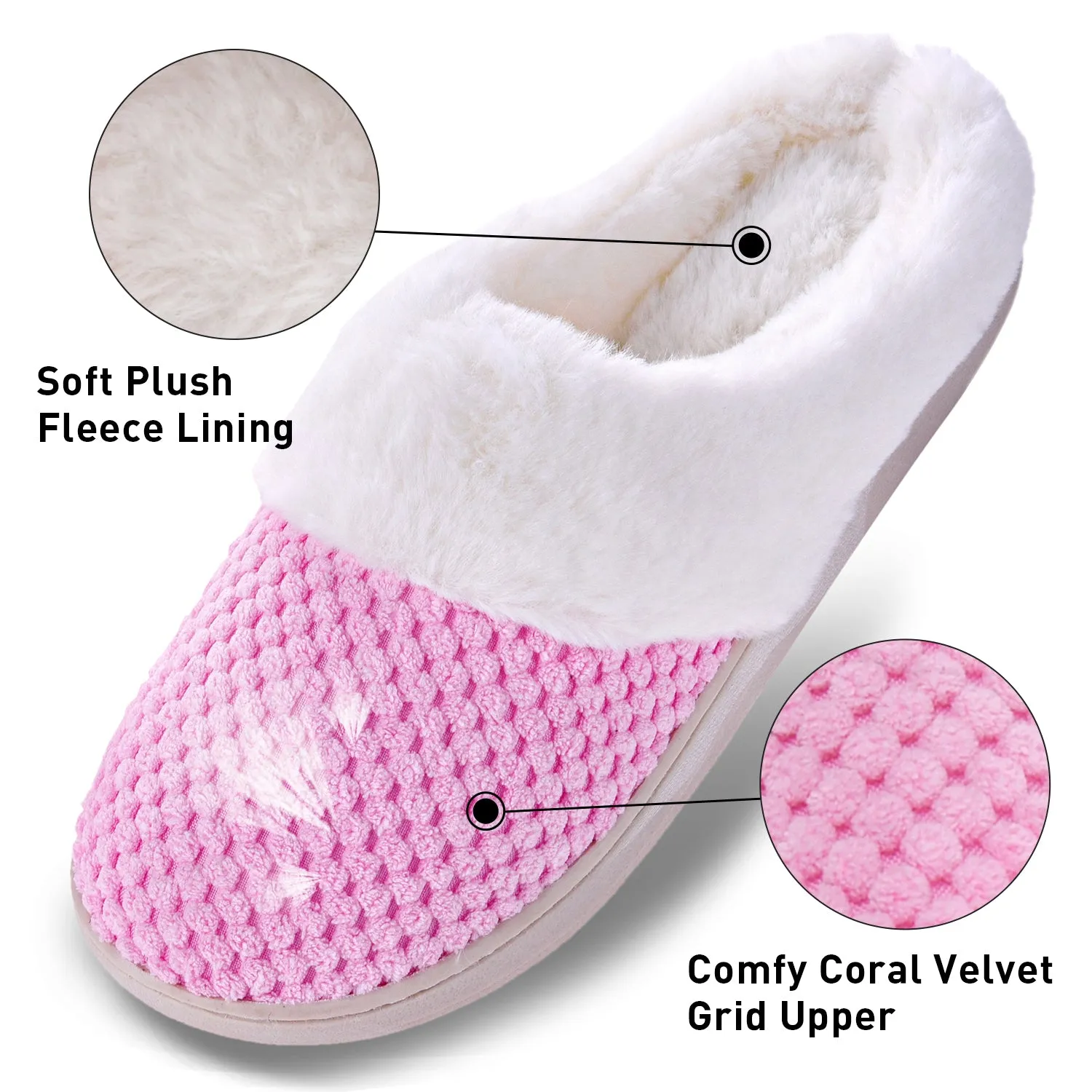 VONMAY Women's Slippers House Shoes Fleece Fuzzy Plush Lining Comfort Memory Foam Slip On Clog Coral Indoor/Outdoor