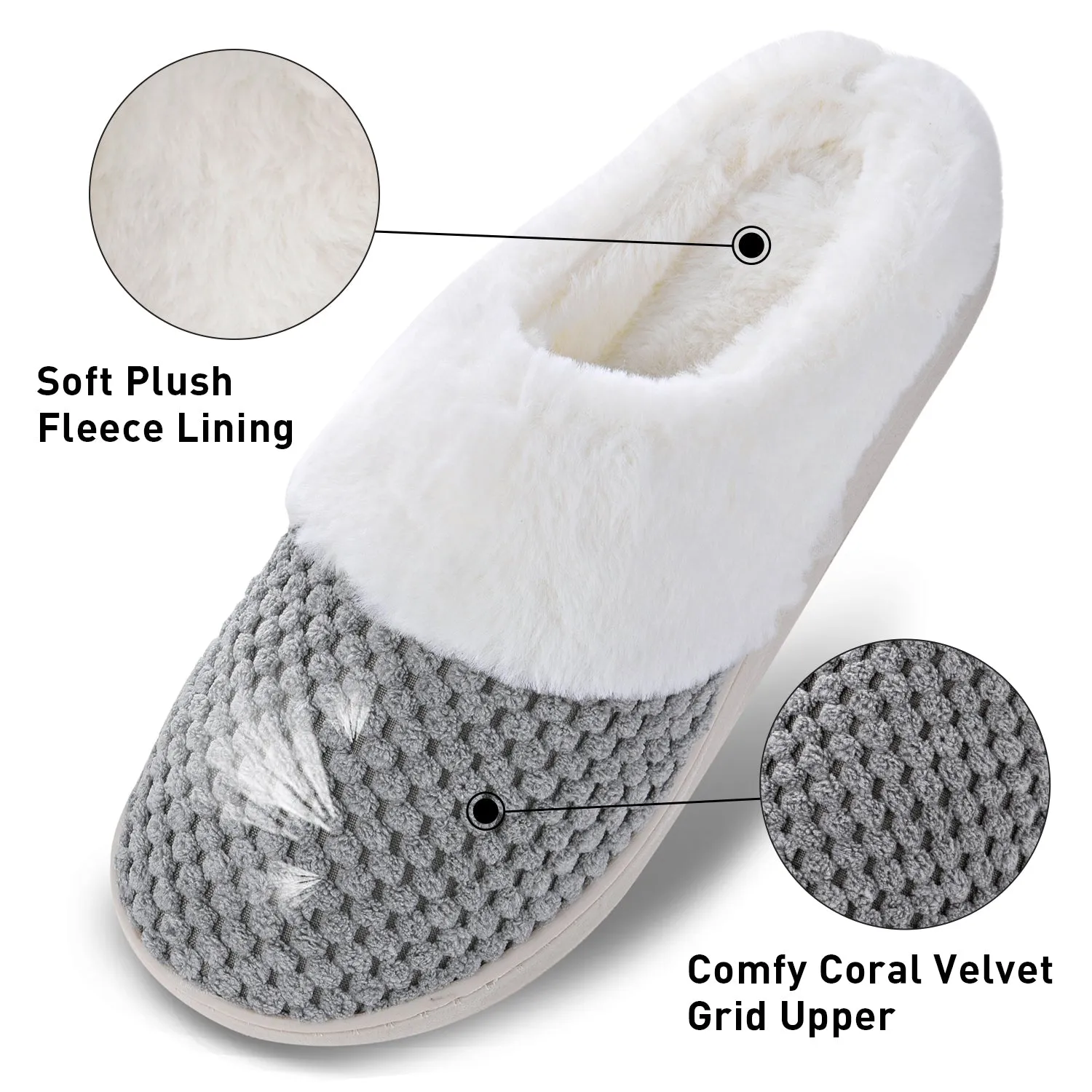 VONMAY Women's Slippers House Shoes Fleece Fuzzy Plush Lining Comfort Memory Foam Slip On Clog Coral Indoor/Outdoor
