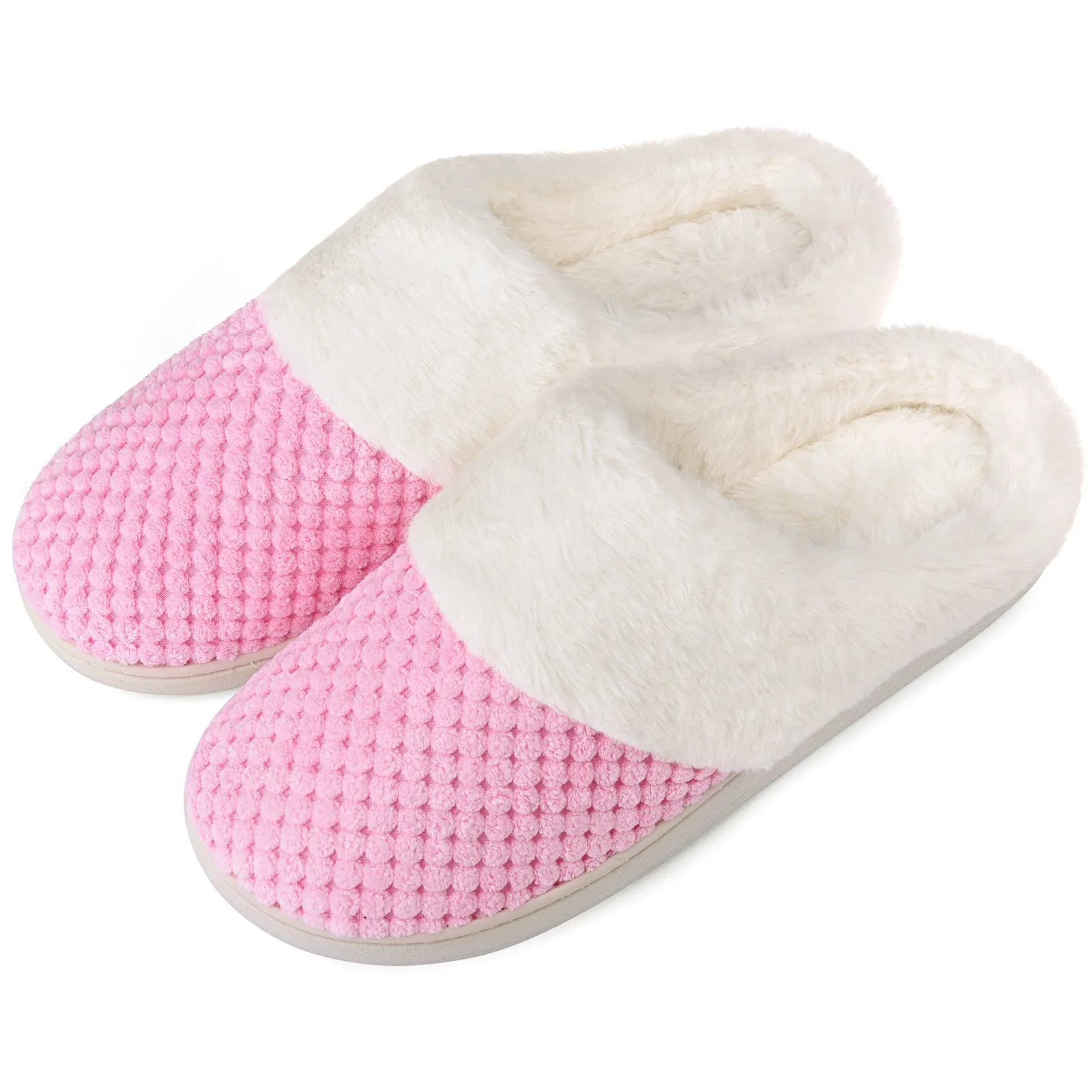 VONMAY Women's Slippers House Shoes Fleece Fuzzy Plush Lining Comfort Memory Foam Slip On Clog Coral Indoor/Outdoor