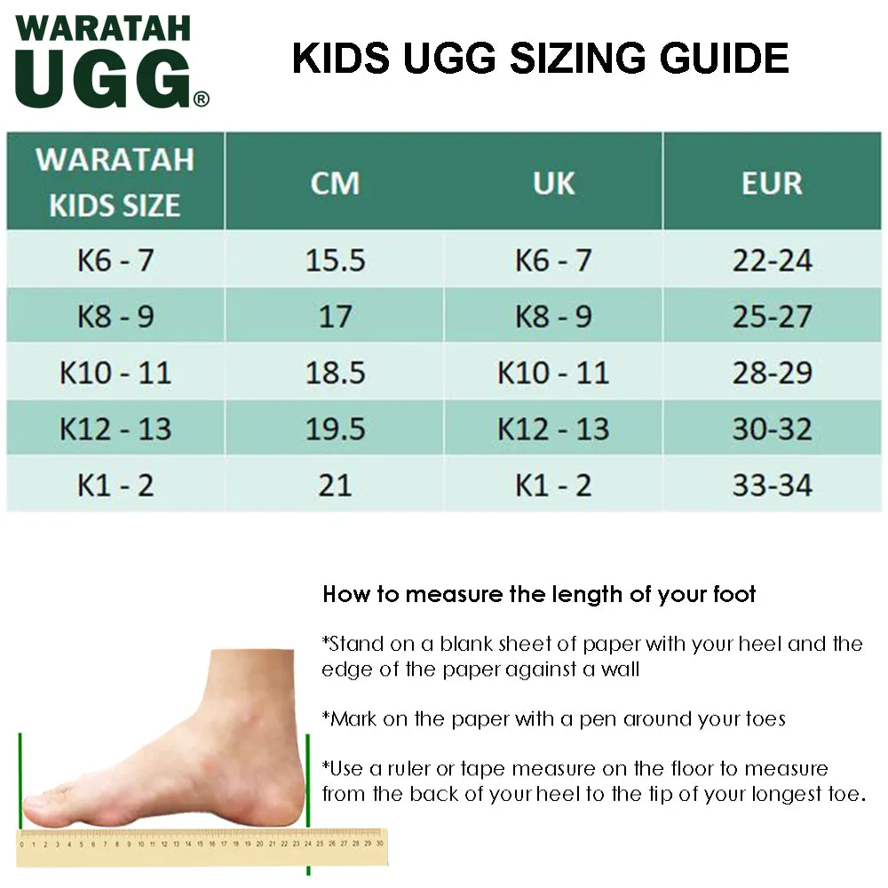 WARATAH UGG® Water Resistant Kids Short Zip Up Boot - Grey