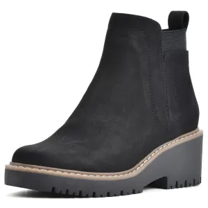 WHITE MOUNTAIN Shoes Dear Women's Chelsea Platform Wedge Boot, Black/Fabric, 6 M