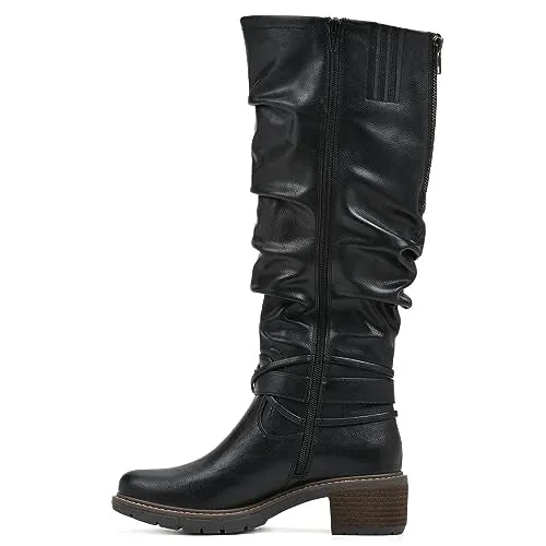 WHITE MOUNTAIN Women's Shoes Crammers Stack-Heeled Tall Boot, Black/Burn/Smooth, 6 M