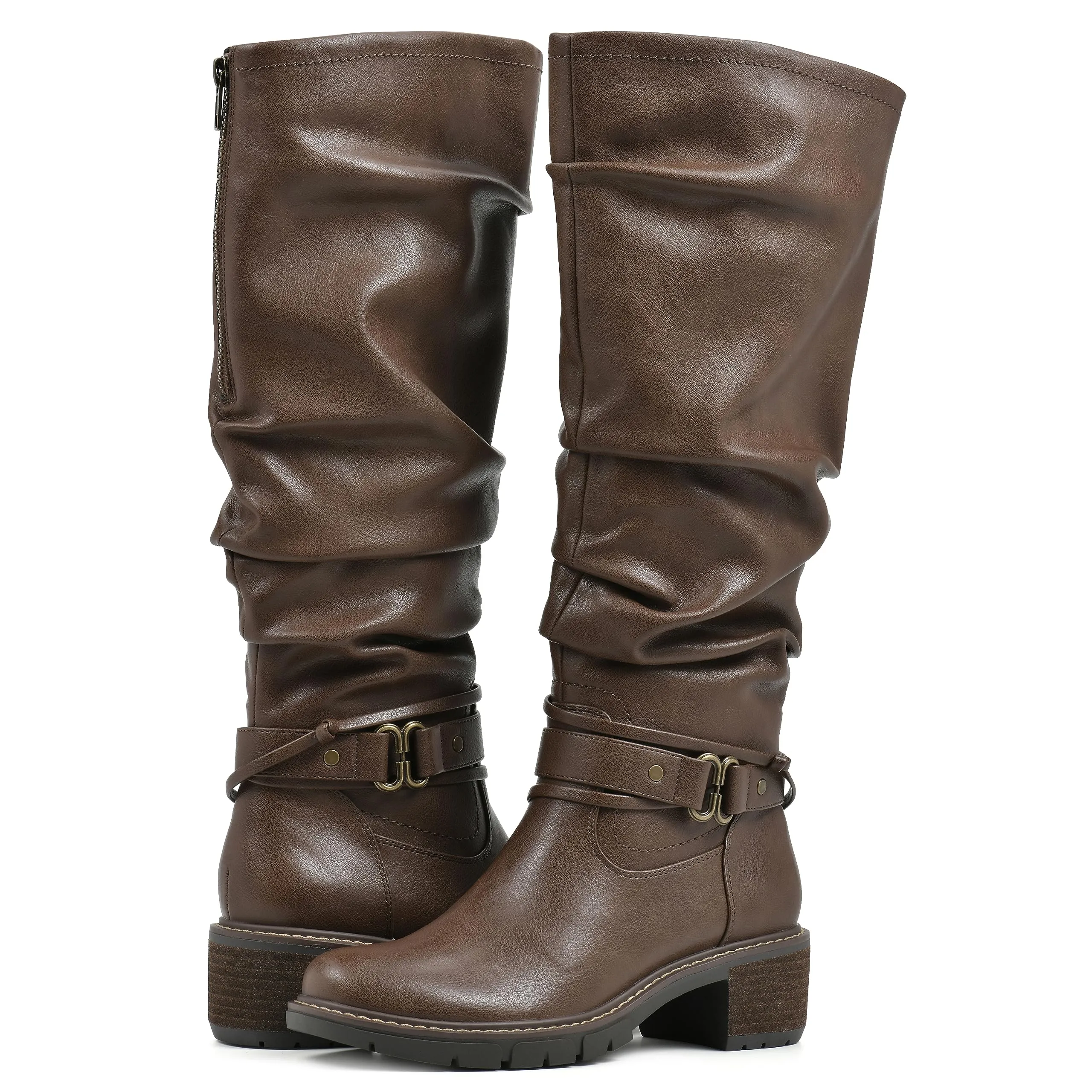 WHITE MOUNTAIN Women's Shoes Crammers Stack-Heeled Tall Boot, Chestnut/Smooth, 9.5 M