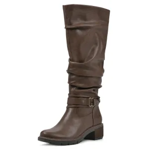 WHITE MOUNTAIN Women's Shoes Crammers Stack-Heeled Tall Boot, Chestnut/Smooth, 9.5 M