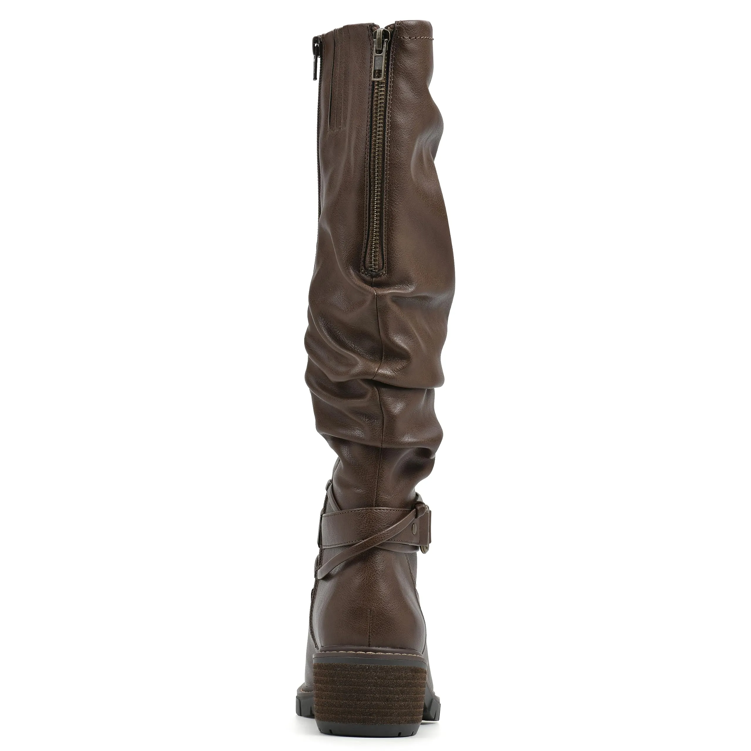 WHITE MOUNTAIN Women's Shoes Crammers Stack-Heeled Tall Boot, Chestnut/Smooth, 9.5 M