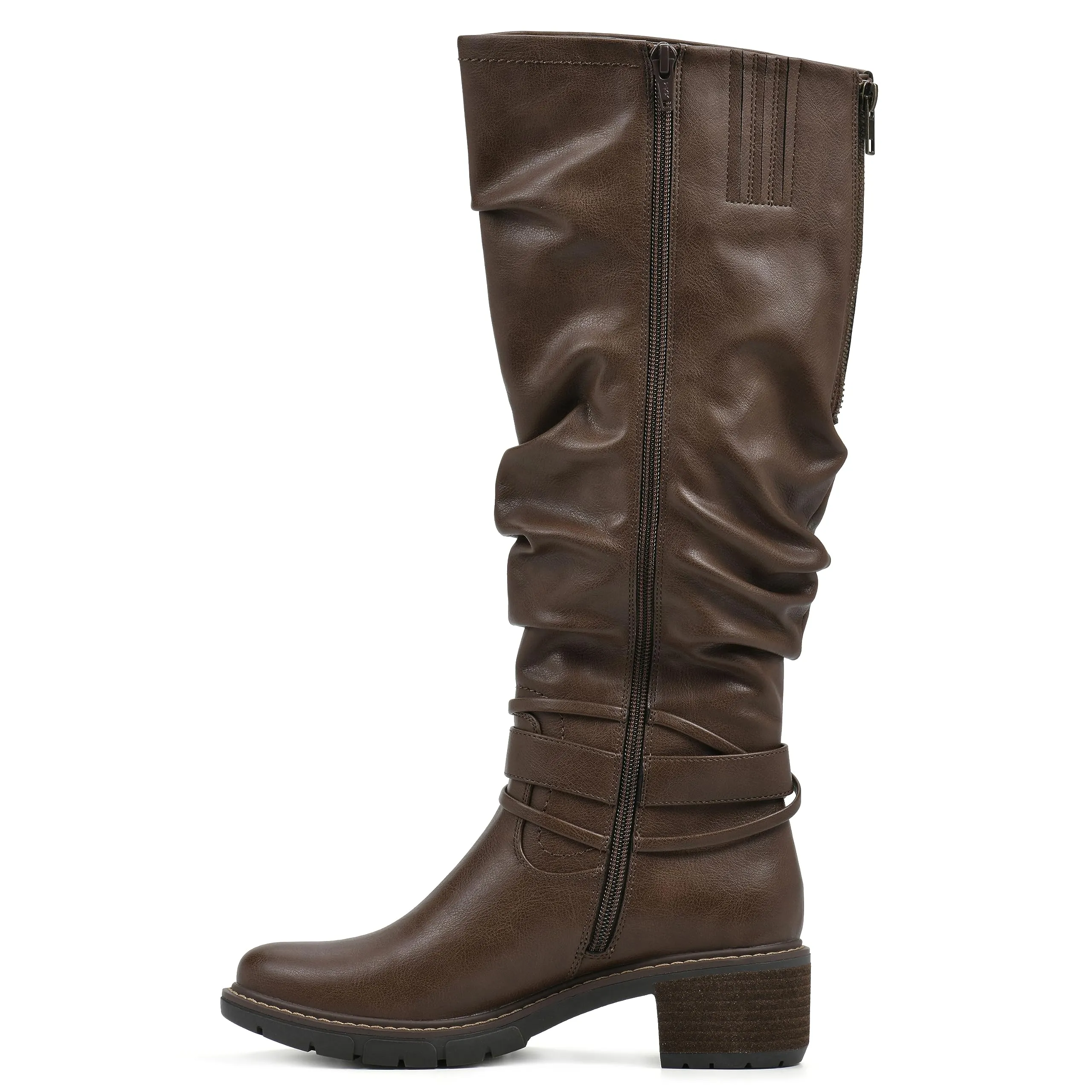 WHITE MOUNTAIN Women's Shoes Crammers Stack-Heeled Tall Boot, Chestnut/Smooth, 9.5 M