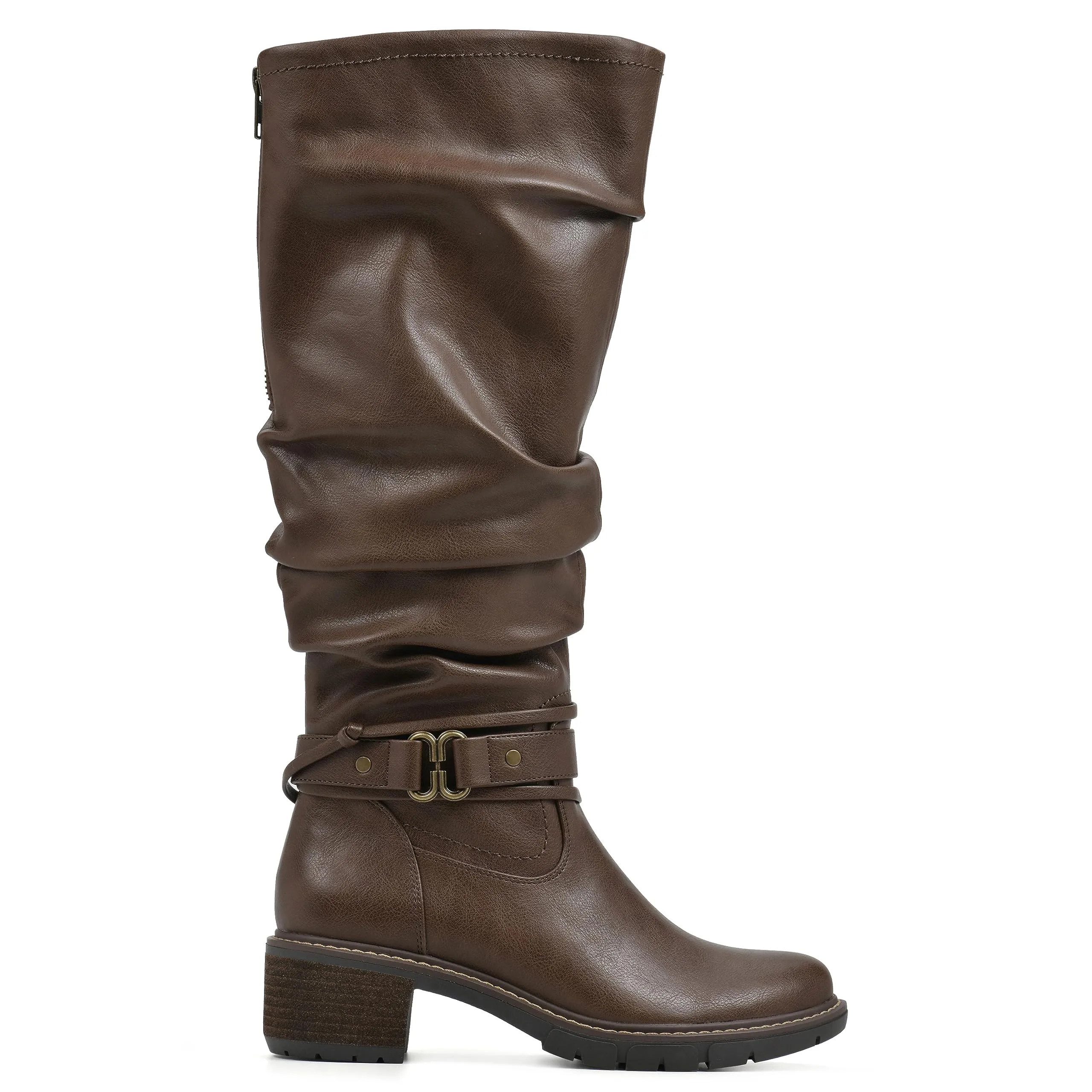 WHITE MOUNTAIN Women's Shoes Crammers Stack-Heeled Tall Boot, Chestnut/Smooth, 9.5 M