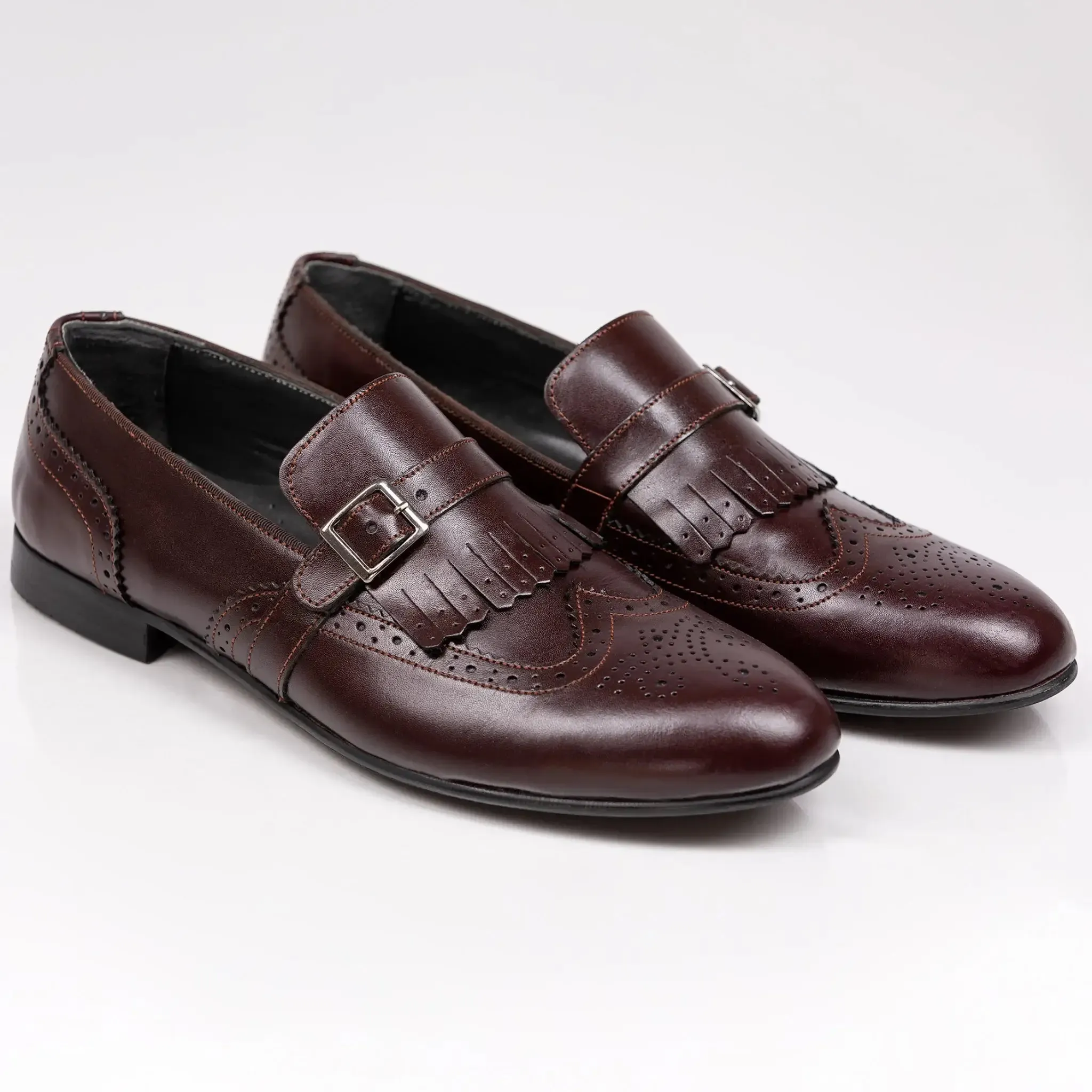 Wingtip Monk Strap Loafers Burgundy