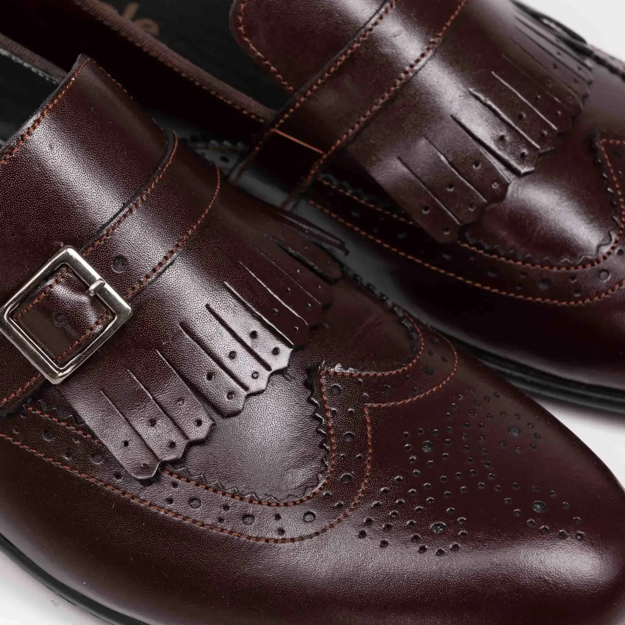 Wingtip Monk Strap Loafers Burgundy