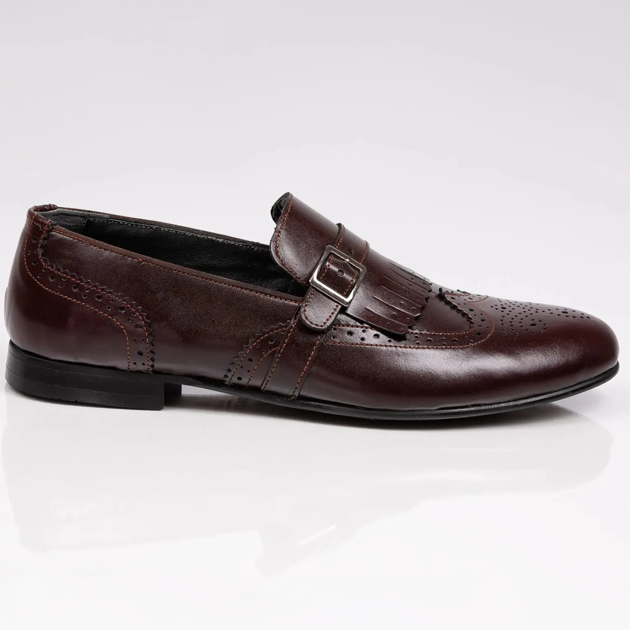 Wingtip Monk Strap Loafers Burgundy