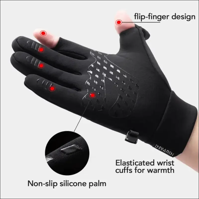 Winter fishing gloves - 2 finger flip, waterproof, windproof - men & women, warm protection fish