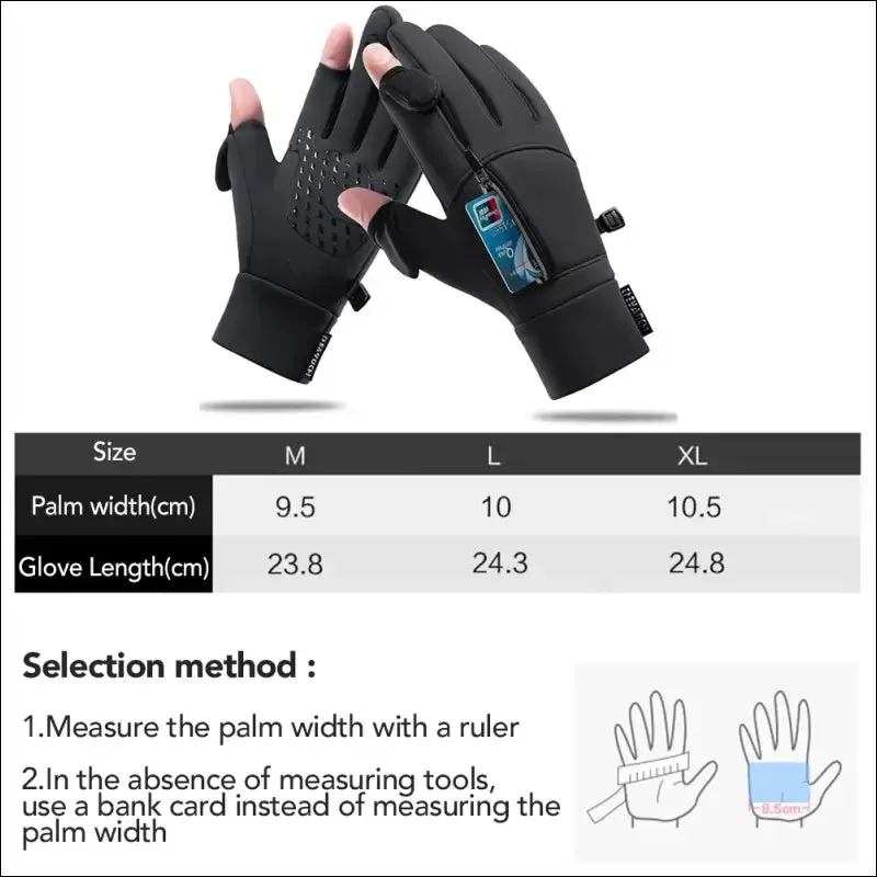 Winter fishing gloves - 2 finger flip, waterproof, windproof - men & women, warm protection fish