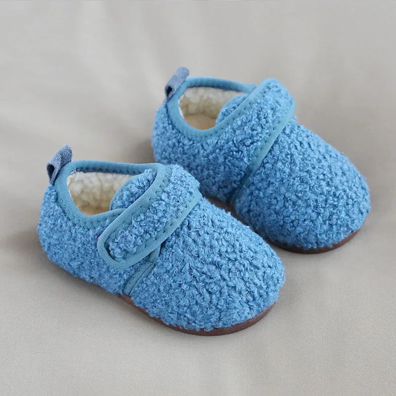 Winter Fleece-lined Children Slippers Baby Cotton Slippers Packing Root Female Child Infant Indoor Fur Men's Non-Slip